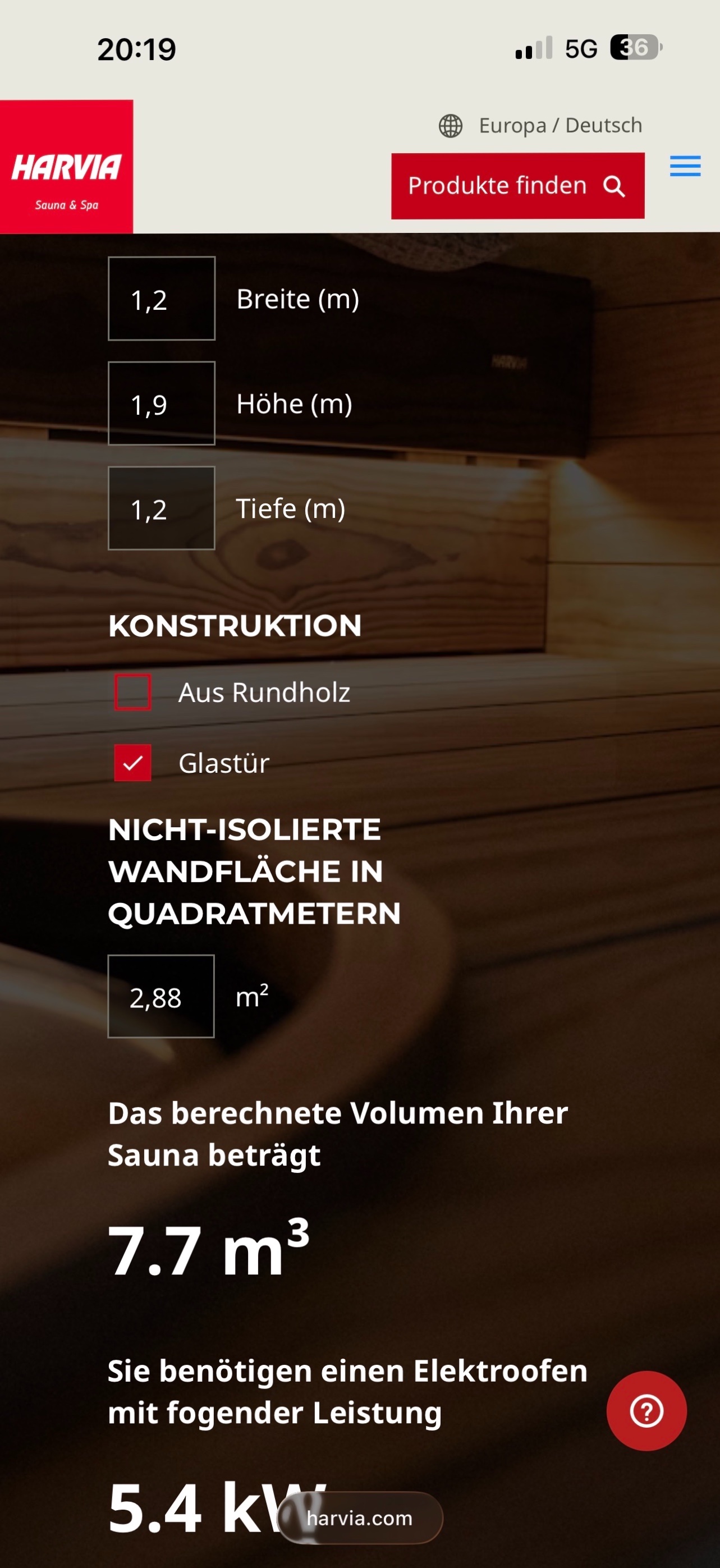 Berechnung Harvia